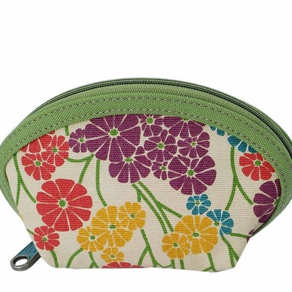 Fossil Cream Floral Canvas Pouch with Green Trim & matching wallet! - Picture 2 of 8